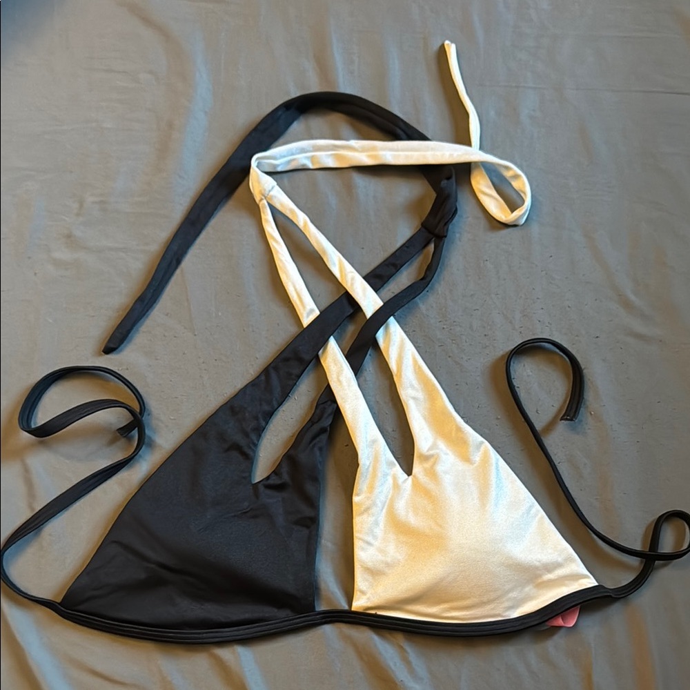 Two-Tone Black and White Halter Bikini Top